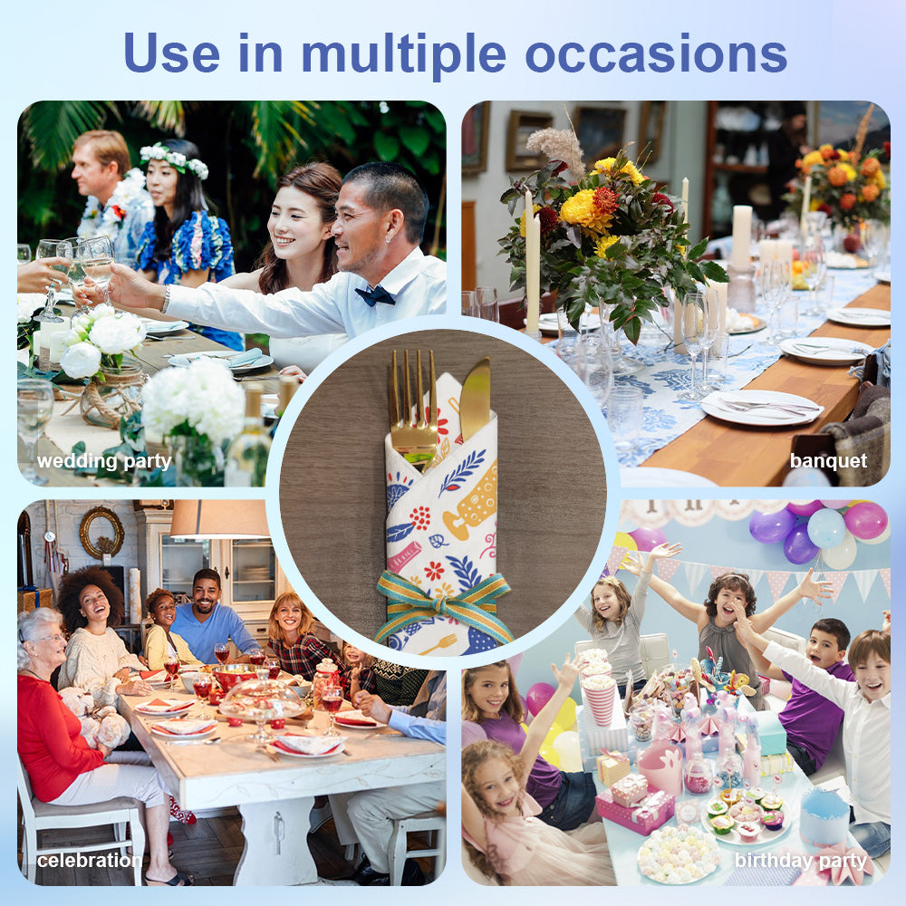 100 Pack Printed Napkins 3-ply Fashion Leisure Cocktail Party Bar Disposable Party Paper Napkins Dinner for Wedding Birthday