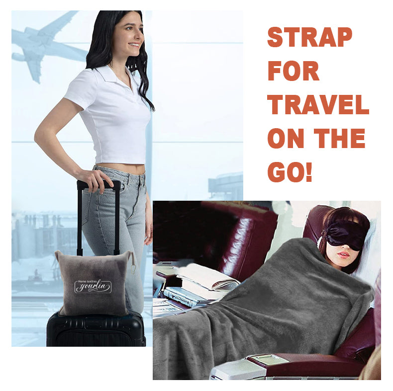 Portable foldable Custom Logo travel blanket and pillow set 4 in 1 airplane Flannel travel pillow blanket with bag