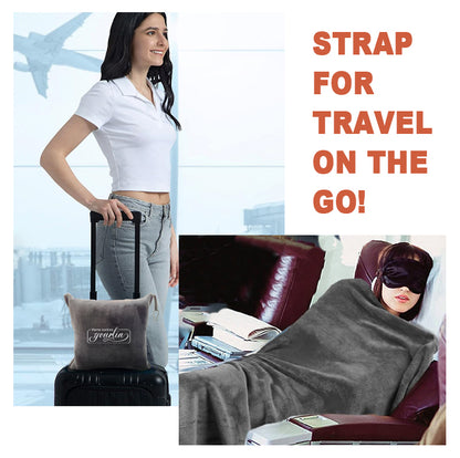 Portable foldable Custom Logo travel blanket and pillow set 4 in 1 airplane Flannel travel pillow blanket with bag