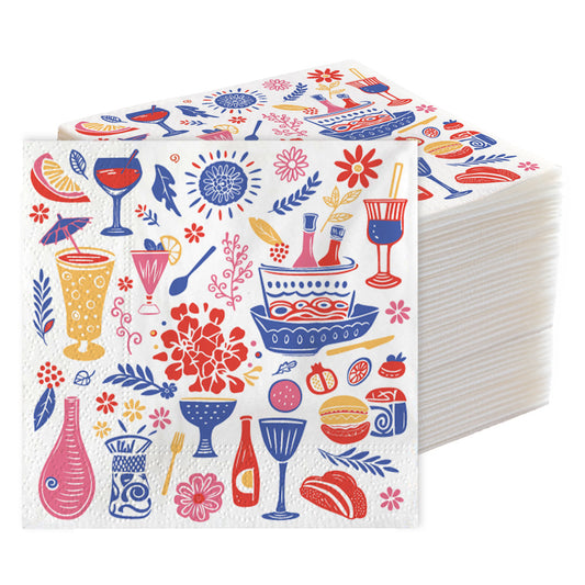 100 Pack Printed Napkins 3-ply Fashion Leisure Cocktail Party Bar Disposable Party Paper Napkins Dinner for Wedding Birthday