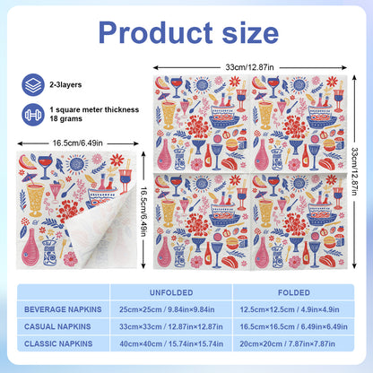 100 Pack Printed Napkins 3-ply Fashion Leisure Cocktail Party Bar Disposable Party Paper Napkins Dinner for Wedding Birthday