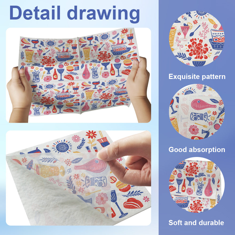 100 Pack Printed Napkins 3-ply Fashion Leisure Cocktail Party Bar Disposable Party Paper Napkins Dinner for Wedding Birthday