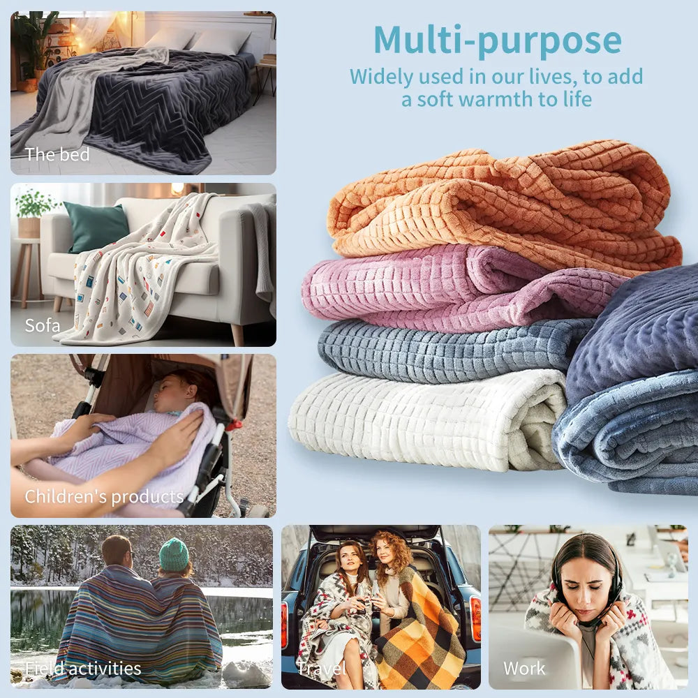 Custom Soft 100% Polyester coral Flannel Fleece travel Blanket Minky plush Quality Throw Blanket